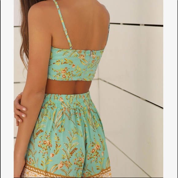 Boho Bohemian Tropical Floral Print Cami Crop Top Kimono CoverUp Shorts Set - Picture 4 of 8